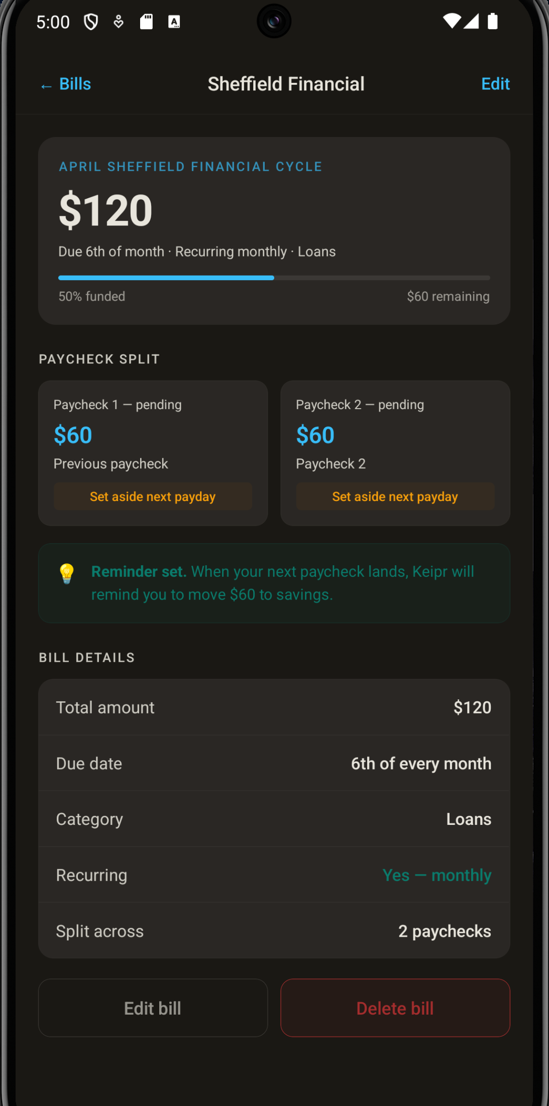 Split bill screenshot